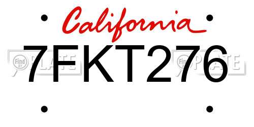 7FKT276 California License Plate