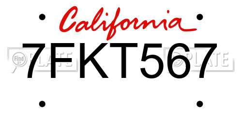 7FKT567 California License Plate