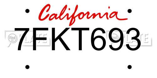 7FKT693 California License Plate