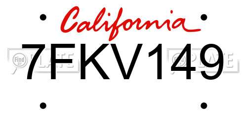 7FKV149 California License Plate