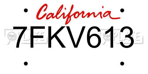 7FKV613 California License Plate