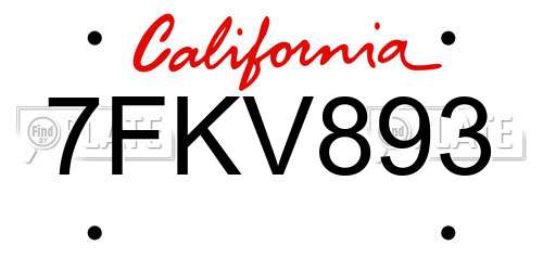 7FKV893 California License Plate