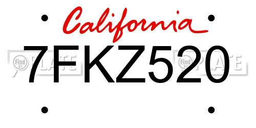 7FKZ520 California License Plate
