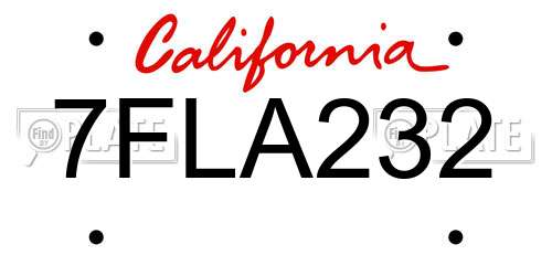 7FLA232 California License Plate