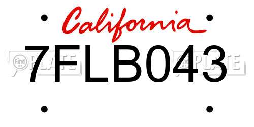 7FLB043 California License Plate
