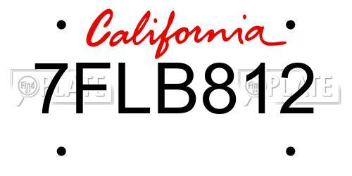 7FLB812 California License Plate