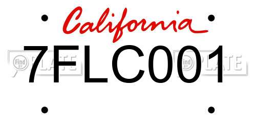 7FLC001 California License Plate