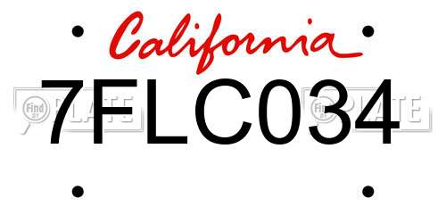 7FLC034 California License Plate