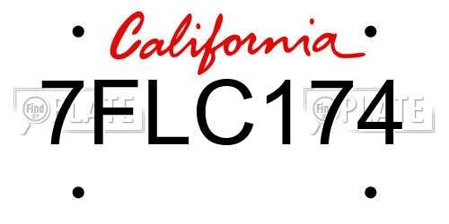 7FLC174 California License Plate