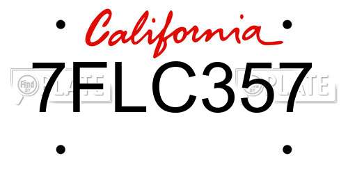 7FLC357 California License Plate