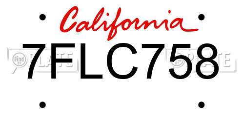 7FLC758 California License Plate