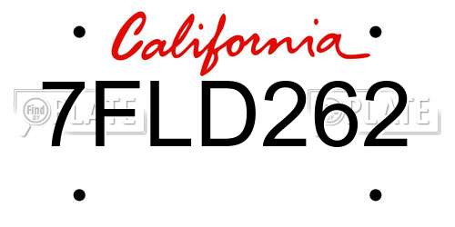 7FLD262 California License Plate