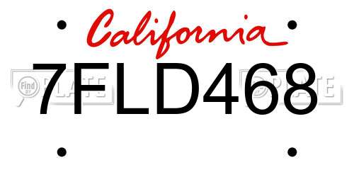 7FLD468 California License Plate
