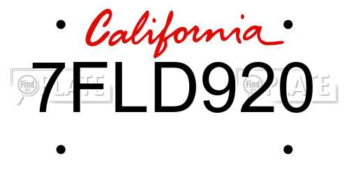 7FLD920 California License Plate