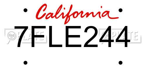7FLE244 California License Plate