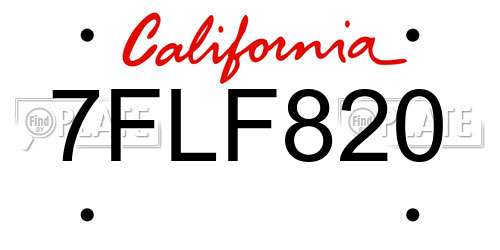 7FLF820 California License Plate