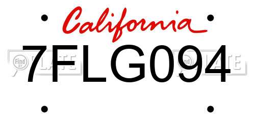 7FLG094 California License Plate