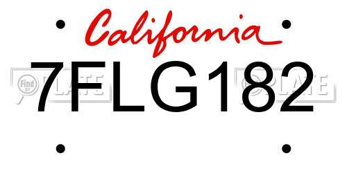 7FLG182 California License Plate