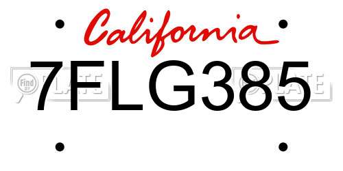 7FLG385 California License Plate