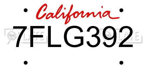 7FLG392 California License Plate