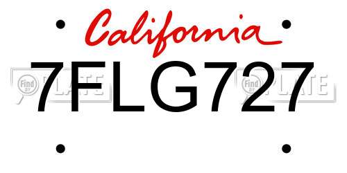 7FLG727 California License Plate