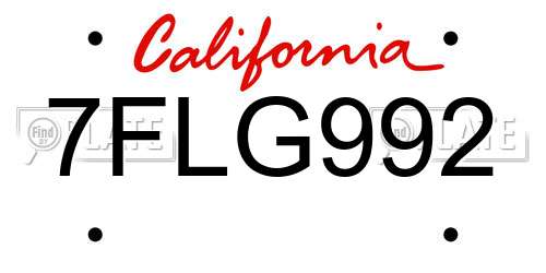 7FLG992 California License Plate