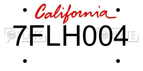 7FLH004 California License Plate