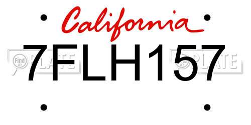 7FLH157 California License Plate