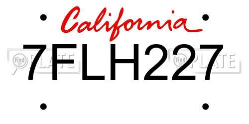 7FLH227 California License Plate