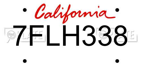 7FLH338 California License Plate