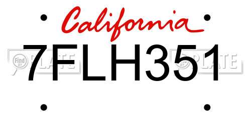 7FLH351 California License Plate
