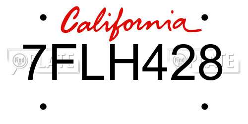 7FLH428 California License Plate