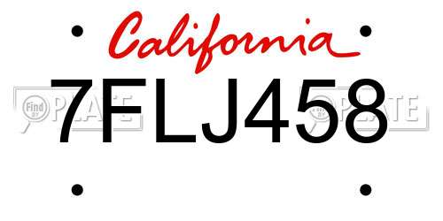 7FLJ458 California License Plate