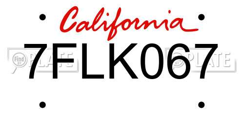 7FLK067 California License Plate