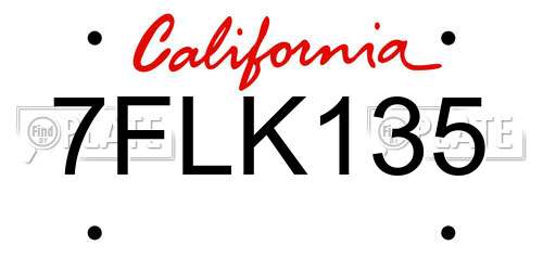 7FLK135 California License Plate