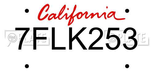 7FLK253 California License Plate