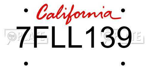 7FLL139 California License Plate