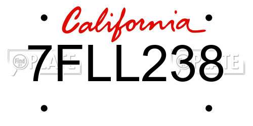 7FLL238 California License Plate