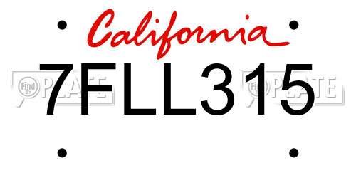 7FLL315 California License Plate