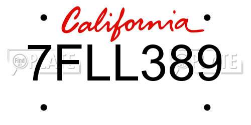 7FLL389 California License Plate