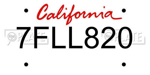 7FLL820 California License Plate