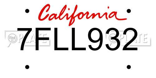 7FLL932 California License Plate
