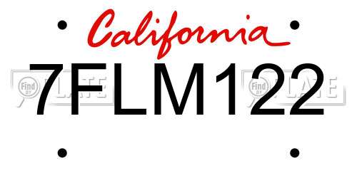 7FLM122 California License Plate