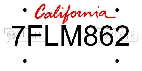 7FLM862 California License Plate