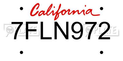 7FLN972 California License Plate