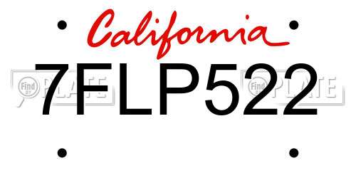 7FLP522 California License Plate