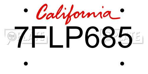 7FLP685 California License Plate