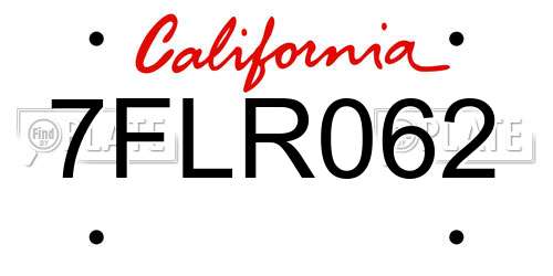 7FLR062 California License Plate