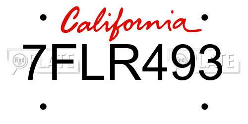 7FLR493 California License Plate
