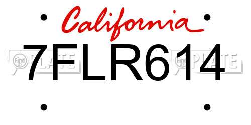 7FLR614 California License Plate